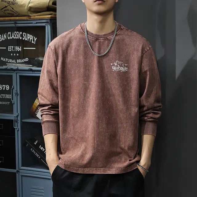 前进牛 秋季美式休闲经典复古潮牌高街风痞帅重磅水洗印花潮流纯棉宽松卫衣 男女同款