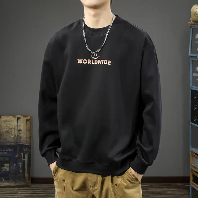 前进牛 美式复古潮牌笑脸圆领高街痞帅运动长袖休闲卫衣 男款