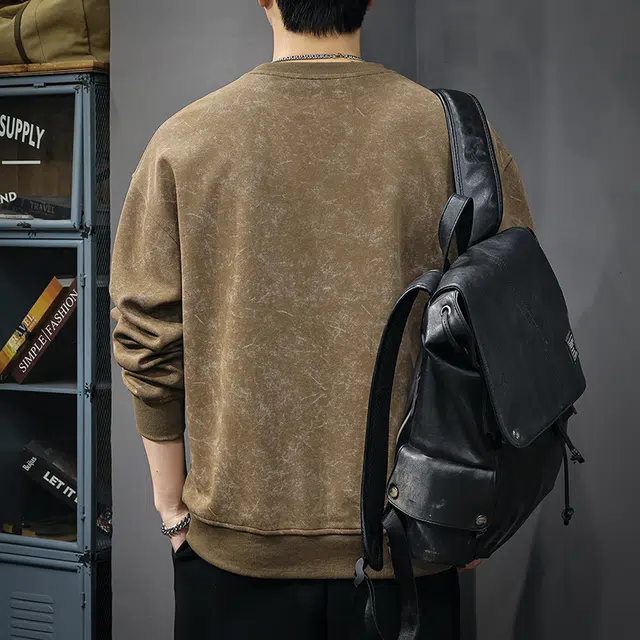 前进牛 美式经典复古潮牌运动风哥特字母刺绣宽松大码圆领休闲户外百搭潮流长袖上衣卫衣 男款