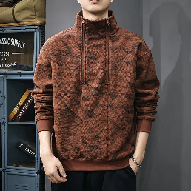 前进牛 秋季美式经典复古潮流高端长袖极简风潮牌双拉链立领痞帅宽松休闲户外百搭上衣卫衣 男款