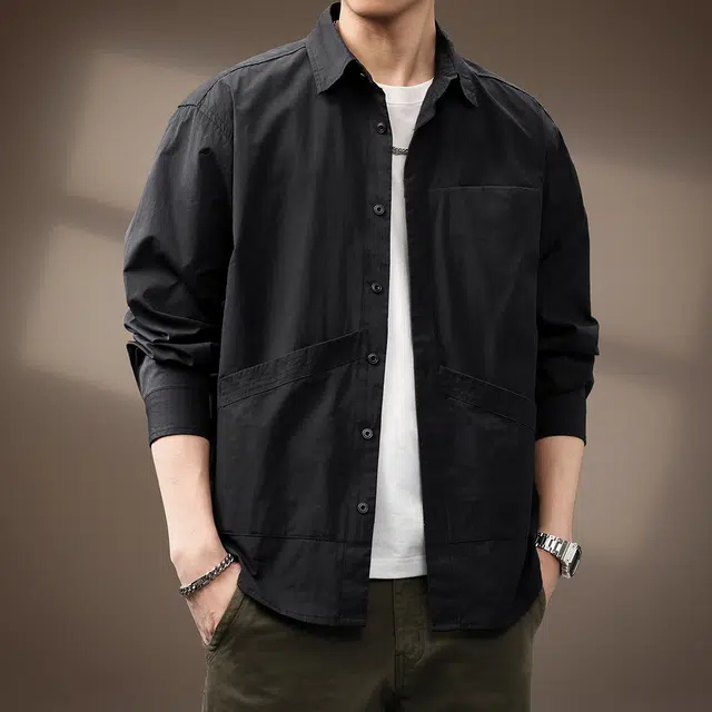 贵色 青少年复古简约纯色学院风高端日系复古长袖衬衫 男女同款