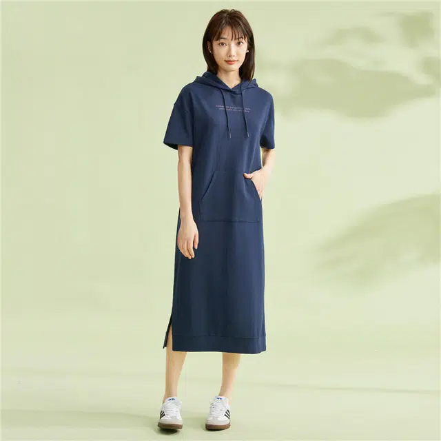 佐丹奴 针织字母印花连帽卫衣短袖连衣裙 女款