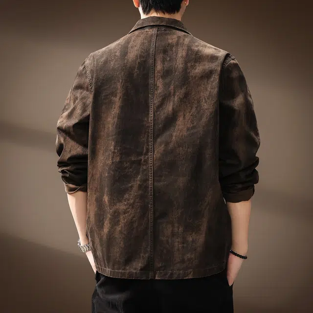 贵色 雅丹风复古水洗平驳领斑驳外套美拉德潮牌重工轧染贴袋西装 男女同款