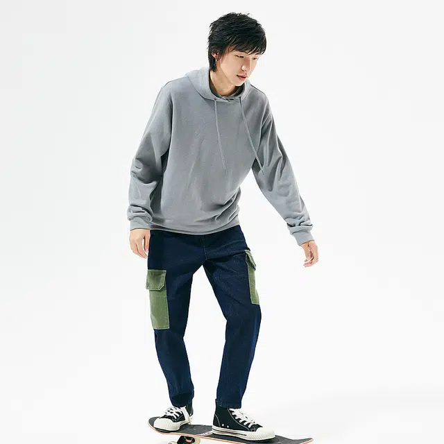 美特斯邦威 美式纯色简约宽松舒适基础百搭连帽卫衣 男女同款