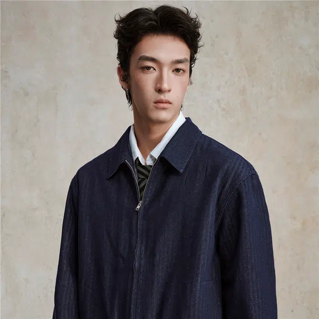 佐丹奴 洗水牛仔翻领梭织棉衣外套棉服 男款