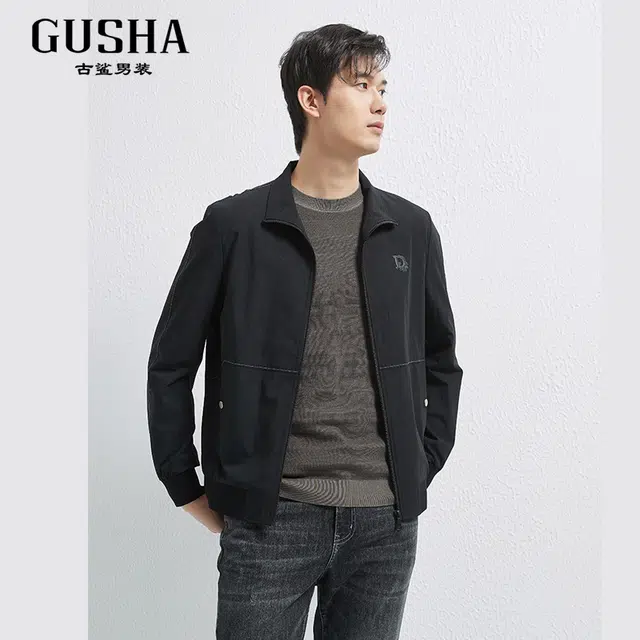 古鲨 暗纹通勤简约时尚防风休闲夹克外套 男款