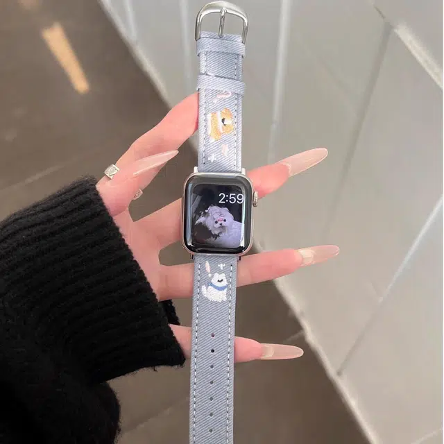 卫欣 苹果适用 手表表带 牛仔材质 小狗星星牛仔表带男女通用