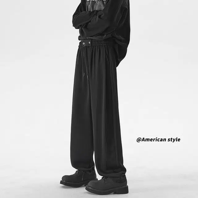 童先森 宽松拖地运动纯色直筒休闲裤 男款