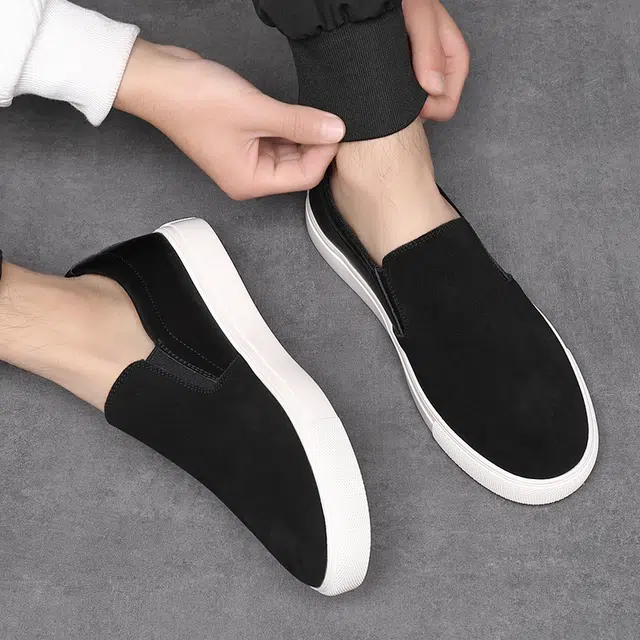 年走索 二层牛皮 休闲一脚蹬懒人通勤百搭 耐磨 板鞋 男款