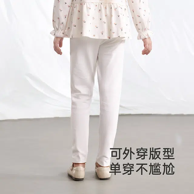 英氏 松紧腰舒适洋气蝴蝶结纯色打底裤 中童