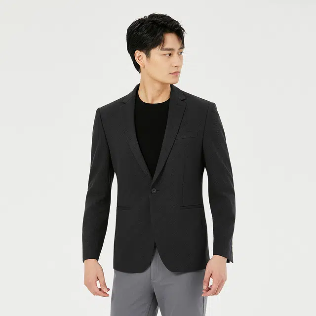 利郎 商务休闲简约百搭平驳领纯色长袖西装 男款