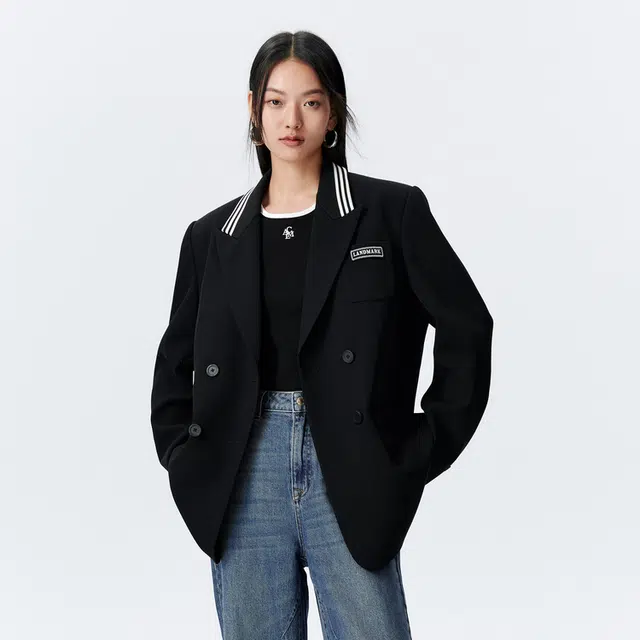 太平鸟 设计感西装休闲廓型宽松西服外套 女款 黑色