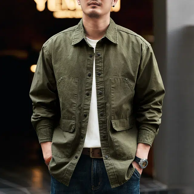 格蓝鹿 潮流时尚复古设计感高街个性帅气休闲日常出行穿搭工装长袖衬衫 男女同款