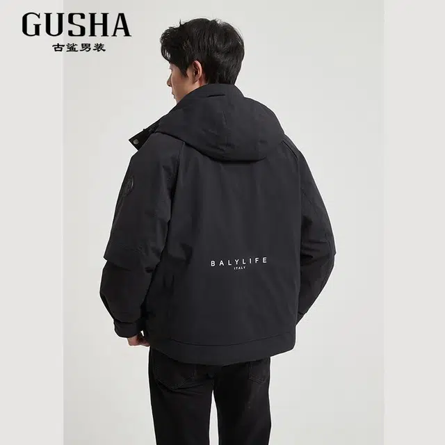古鲨 潮流户外高端防风连帽外套羽绒服 男款