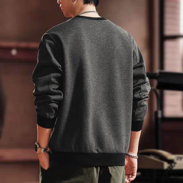 格蓝鹿 美式复古青少年学院风重磅圆领长袖撞色拼接设计时尚潮流户外出行穿搭休闲卫衣 男女同款