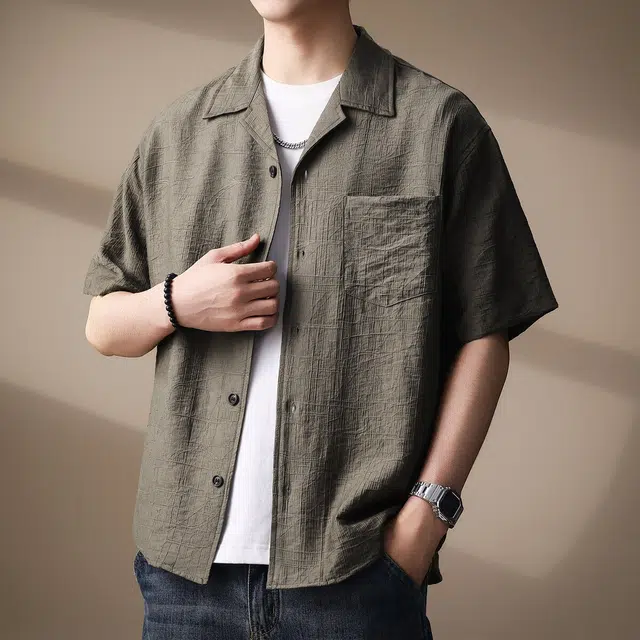 贵色 薄款潮流设计痞帅衬衣时尚百搭上衣美式复古莱赛尔天丝休闲垂感慵懒古巴领短袖衬衫 男女同款