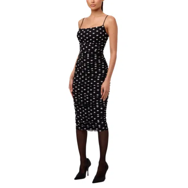 NAKED WARDROBE Polka Dot Tank Strap Midi Dress Mesh Collection