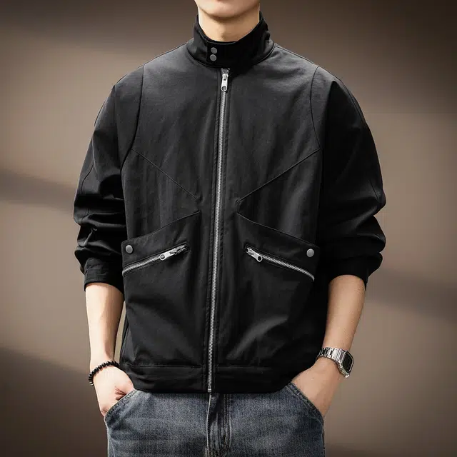 贵色 美式百搭高端赛博朋克风潮牌机车立领机能风立领金属撞色夹克 男女同款