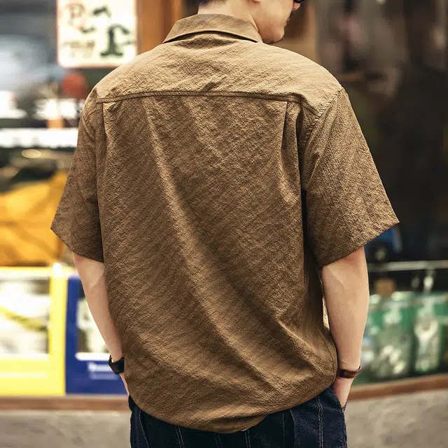 格蓝鹿 基础简约工装休闲短袖衬衫 男女同款 咖色