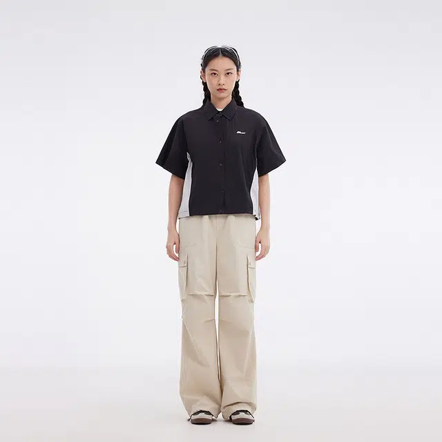 美特斯邦威 宽松舒适拼色短袖衬衫 女款