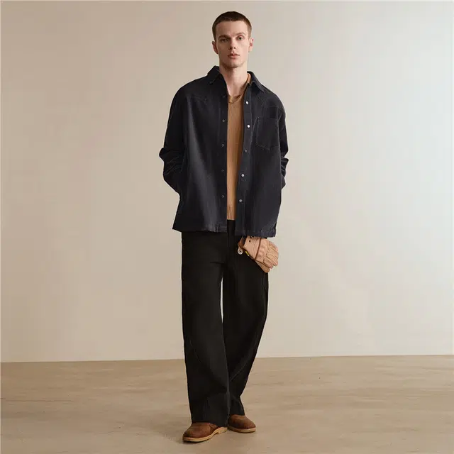 佐丹奴 衬衫式外套纯棉灯芯绒翻领简约教练夹克 男款