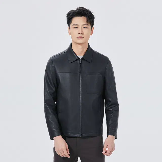利郎 商务翻领高端品质经典皮衣 男款