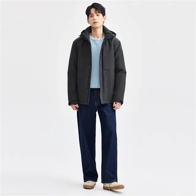 佐丹奴 棉衣外套破骨多口袋拉链连帽夹克棉服 男款