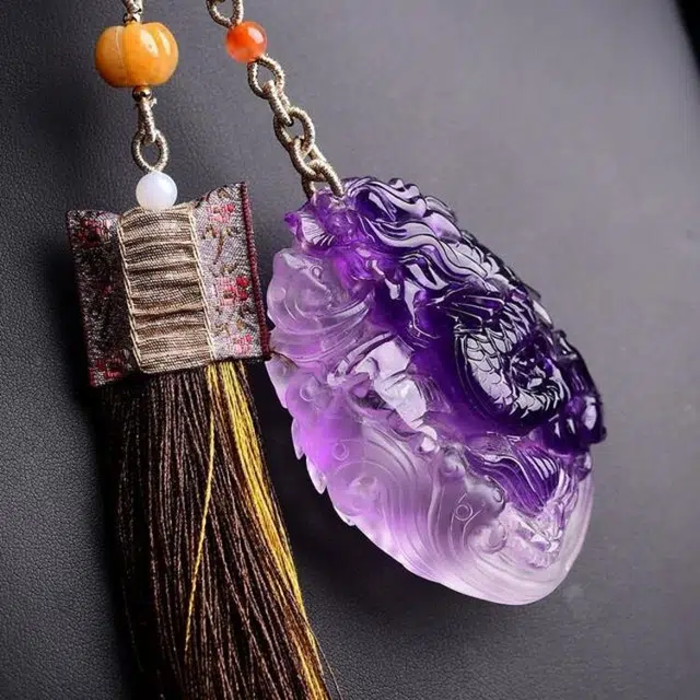 灵运宝 转运招财晶俏色龙牌车挂干净磁场能量强天然 紫水晶 摆件 男女同款情侣款