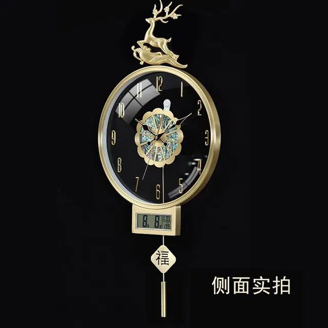 凯琴 日历现代简约轻奢挂钟客厅电视格栅背景墙挂表新中式时钟 石英机芯 挂钟 男女同款