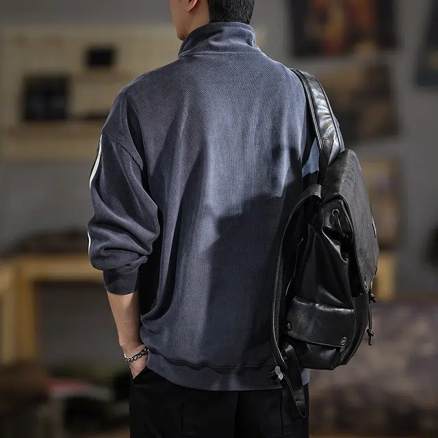 遨宇 高端美式复古经典潮流重磅潮流条纹卫衣 男款