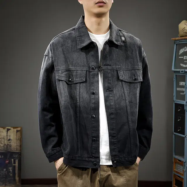 前进牛 美式复古高街潮牌轻奢工装风渐变水洗潮流宽松大码纯棉高级感痞帅工装牛仔外套 男款