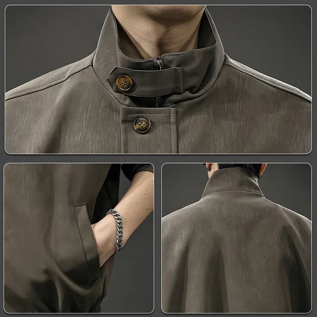 前进牛 美式休闲经典复古潮牌酷飒风立领秋季潮流轻奢酷感宽松休闲高级感防风机车工装外套皮衣 男款