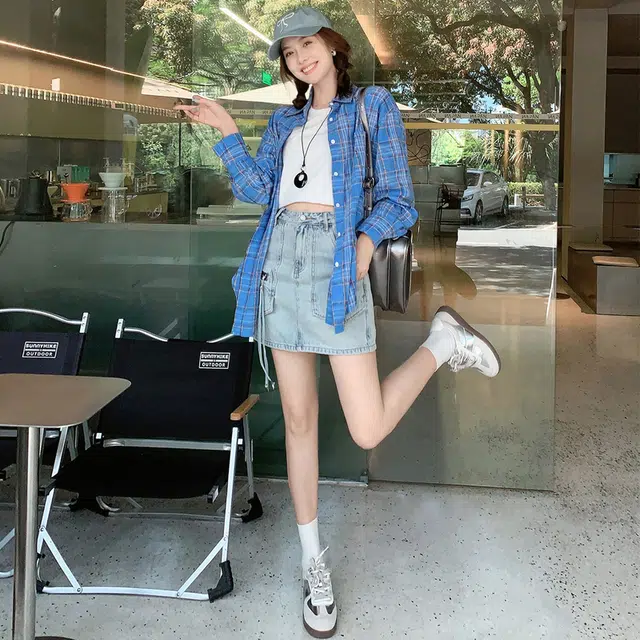 美洋 格格衬衣 扎染色织格纹法式度假宽松衬衫 女款