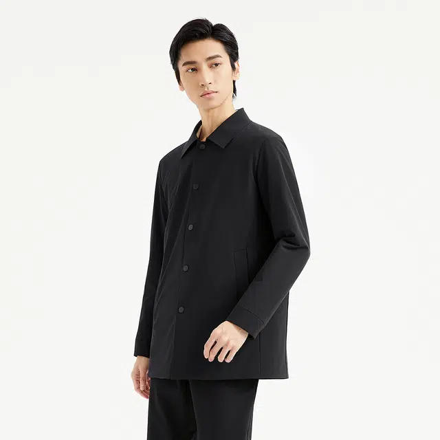 利郎 夹薄棉桑蚕丝商务休闲纯色翻领中长款秋季风衣外套 男款