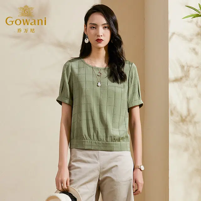 乔万尼 桑蚕丝宽松百搭气质短袖衬衫 女款 牛油果绿