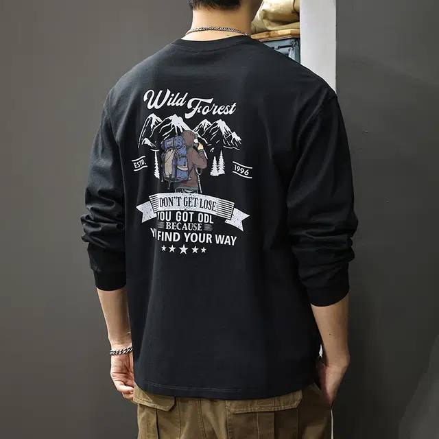 前进牛 美式休闲经典潮牌高街痞帅复古印花重磅潮流百搭宽松大码潮牌长袖卫衣 男女同款