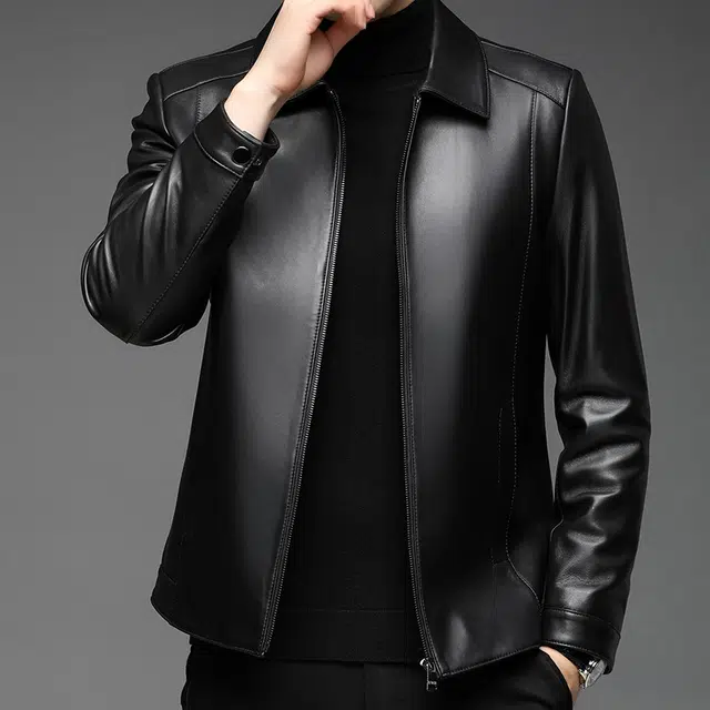 太子龍 翻领纯色时尚休闲百搭绵羊皮皮衣 男款