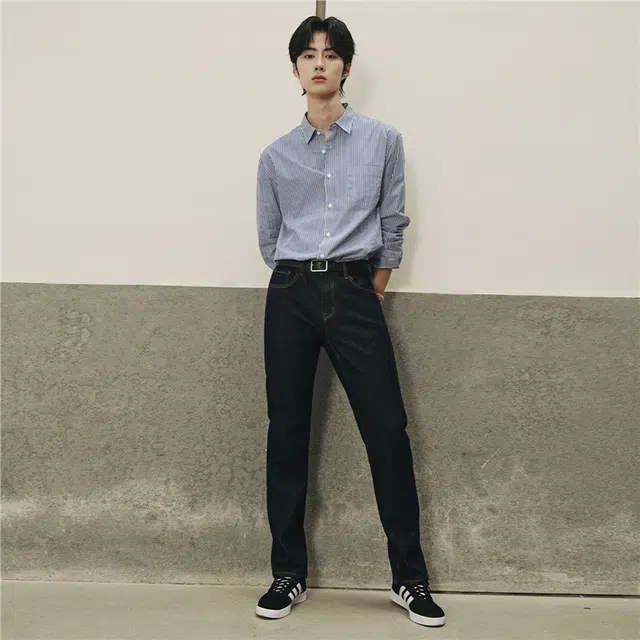 佐丹奴 韩国款纯棉府绸单口袋梭织休闲长袖衬衫 男款