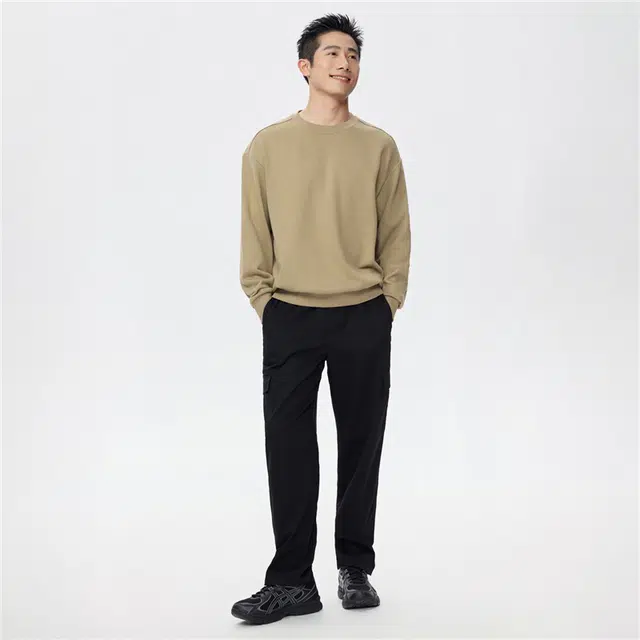 佐丹奴 破骨纯色圆领宽松针织套头卫衣 男款