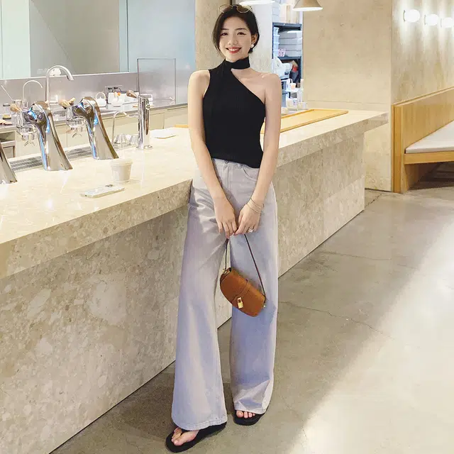 美洋 维纳斯 曲珠纱针织心机辣妹飘带针织衫背心 女款 黑色