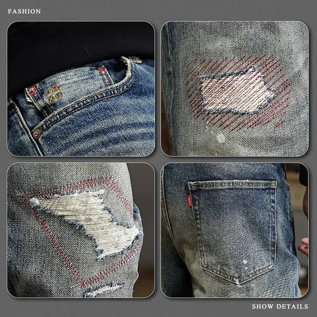 遨宇 美式经典复古潮牌水洗极简风高级感泼墨潮流休闲户外百搭修身直筒长裤牛仔裤 男款