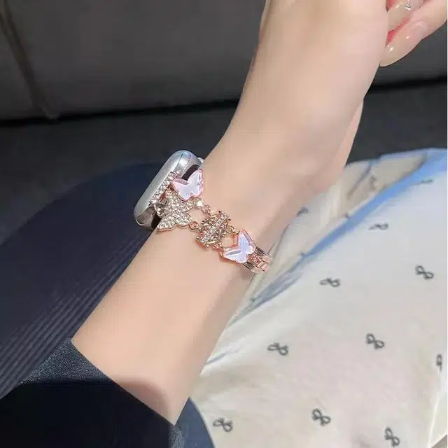 老佳 苹果适用 手表表带 金属材质 蝴蝶镶钻金属表带男女通用