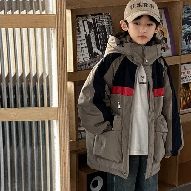 雅鹿棉衣 时尚洋气休闲宽松拼色 咖色 青少年