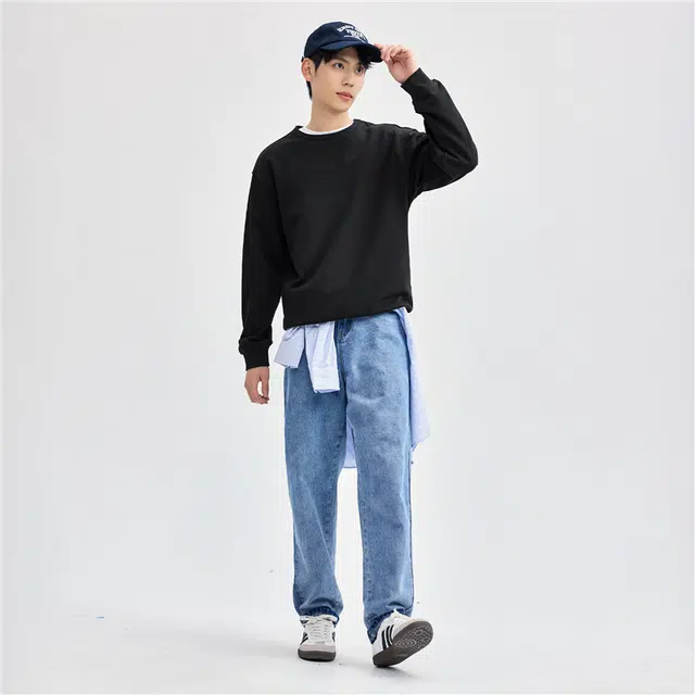 佐丹奴 纯色针织圆领套头长袖卫衣 男