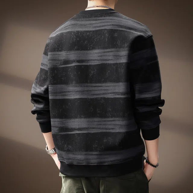 贵色 韩系青少年学院风撞色条纹重磅长袖潮牌高街痞帅日常出行穿搭字母印花设计宽松百搭卫衣 男女同款