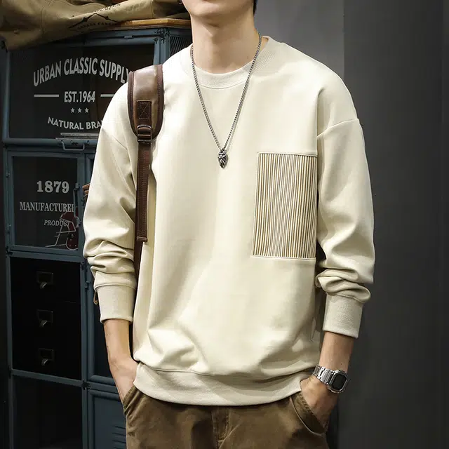 前进牛 美式复古潮牌拼接圆领宽松痞帅休闲运动卫衣 男款