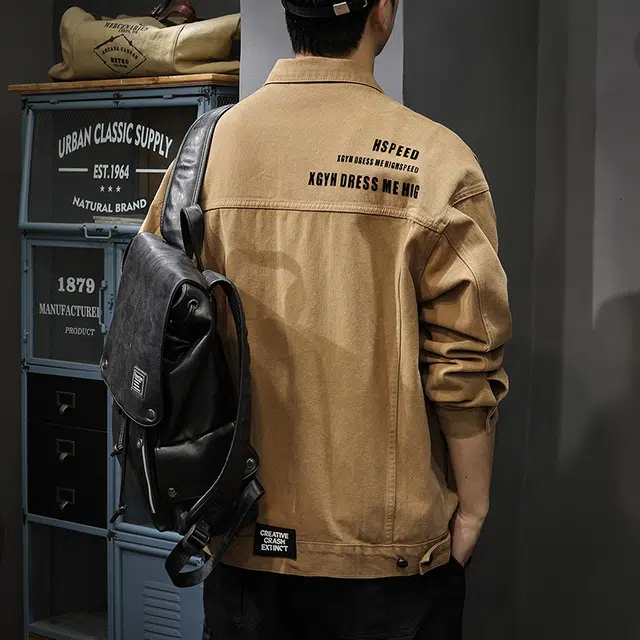 前进牛 秋季美式休闲经典复古潮牌高街痞帅纯棉多口袋衬衫宽松大码潮工装军事风秋冬休闲猎装牛仔外套 男款