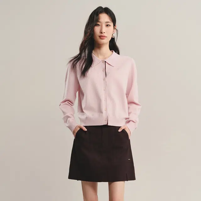 太平鸟 短款简约优雅温柔撞色翻领开衫针织衫 女款