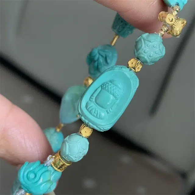 灵运宝 转运招财湖北原矿高瓷蓝三不佛 一物一图无油无水#好运 绿松石 名贵玉石手链 男女同款情侣款