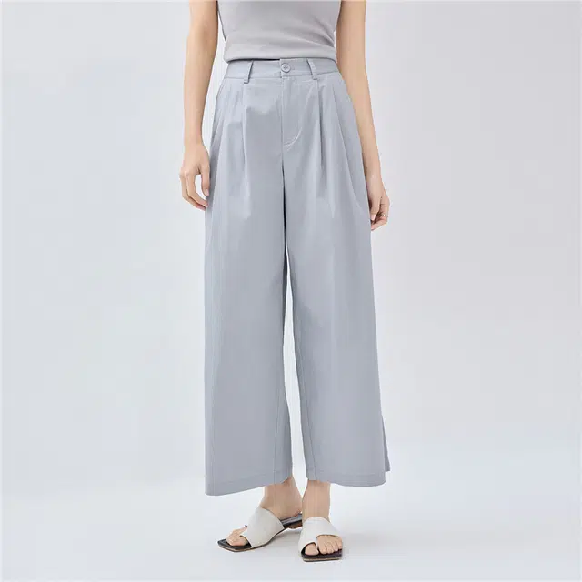 佐丹奴 压褶中腰阔腿薄款九分裤休闲裤 女款